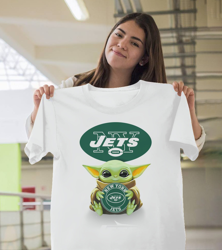 Baby Yoda Holding New York Jets Football T-Shirt