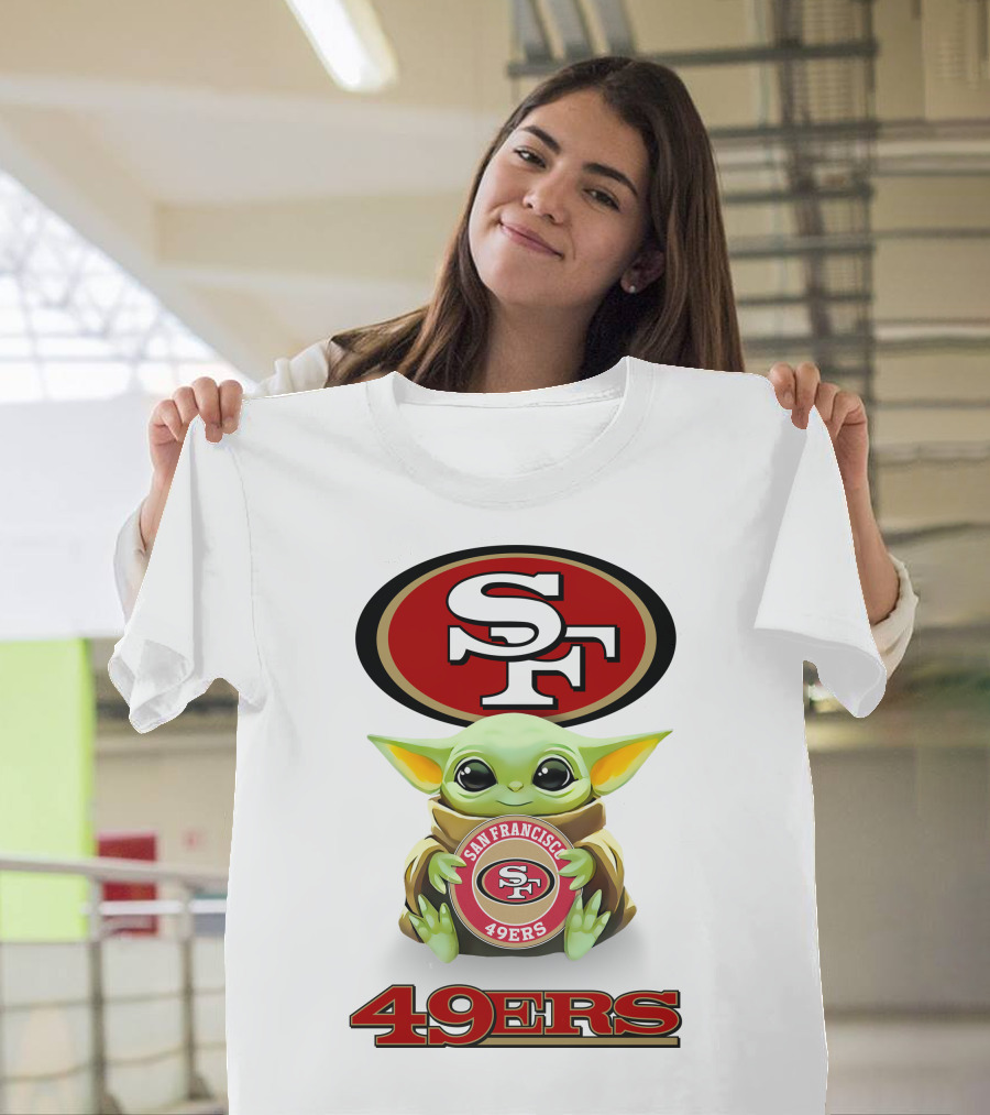 Baby Yoda Hug SF 49ers San Francisco 49ers Logo 49ers White T-Shirt