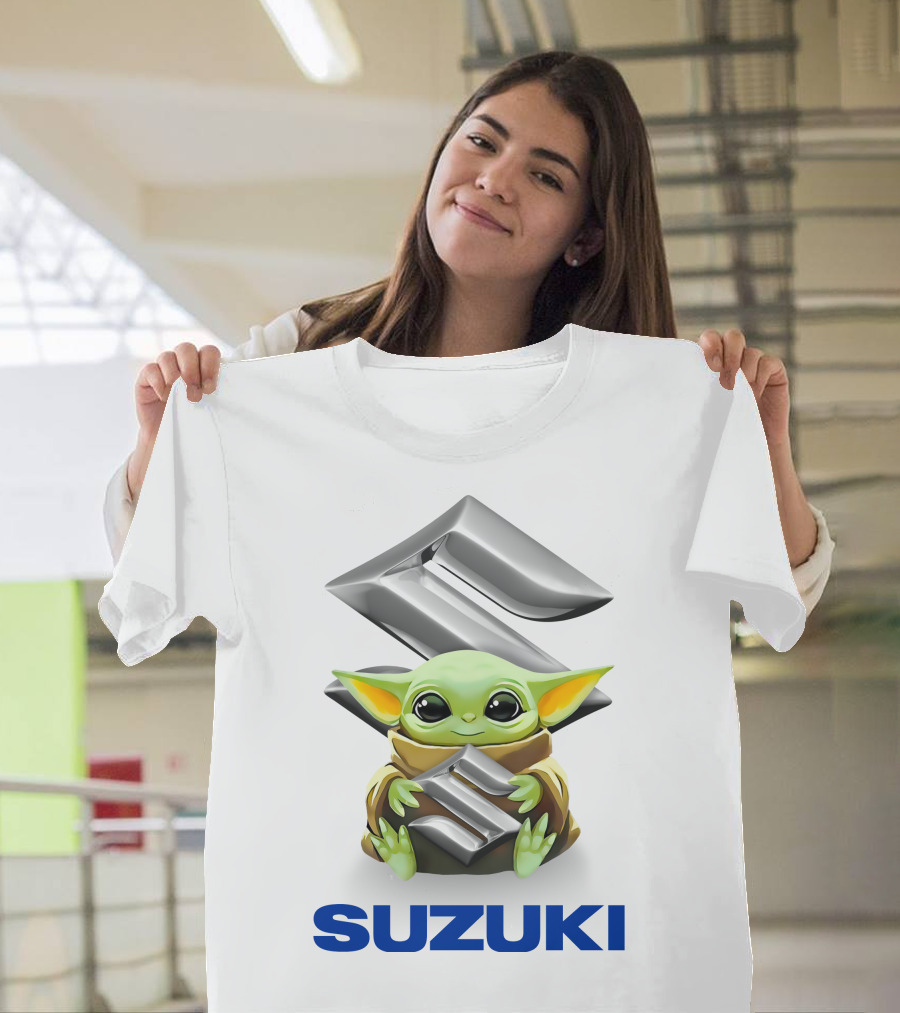 Baby Yoda Holding Suzuki Logo Emblem T-Shirt
