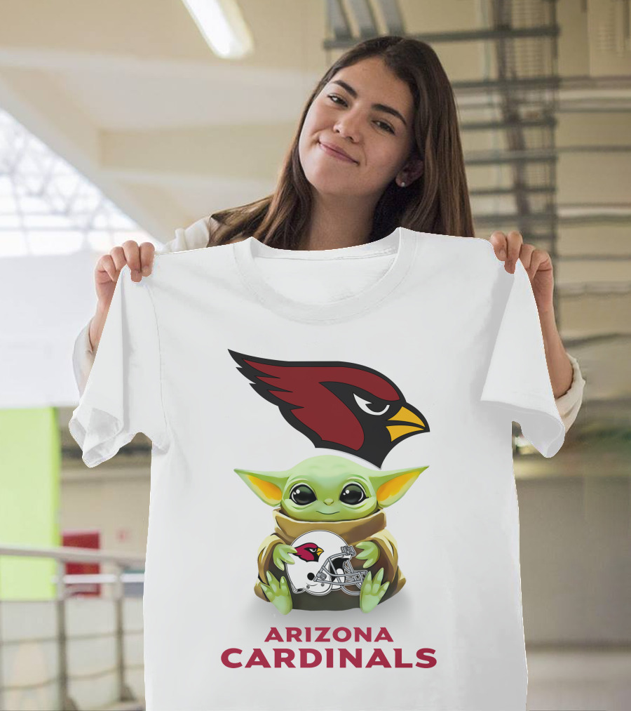 Star Wars Baby Yoda Holding Arizona Cardinals Helmet T-Shirt