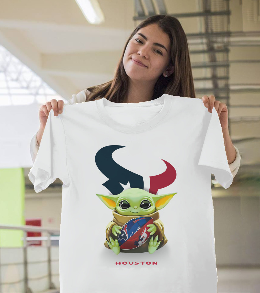 Star Wars Baby Yoda Hug Houston Texans Football Tailgate White Iconic T-Shirt