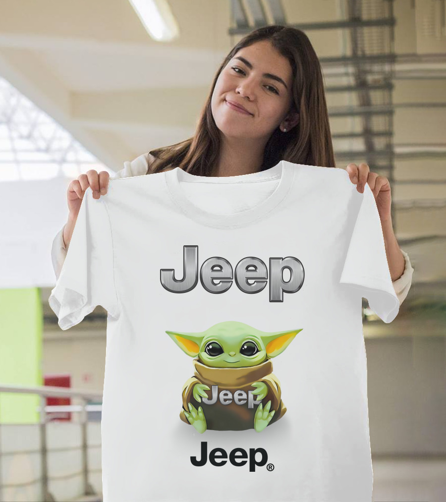 Jeep Baby Yoda Hug Star Wars White T-Shirt