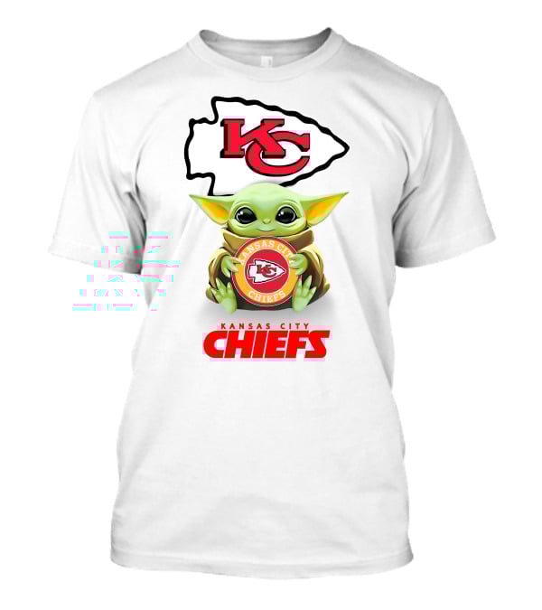Star Wars Baby Yoda Kansas City Chiefs Hug KC Emblem White T-Shirt