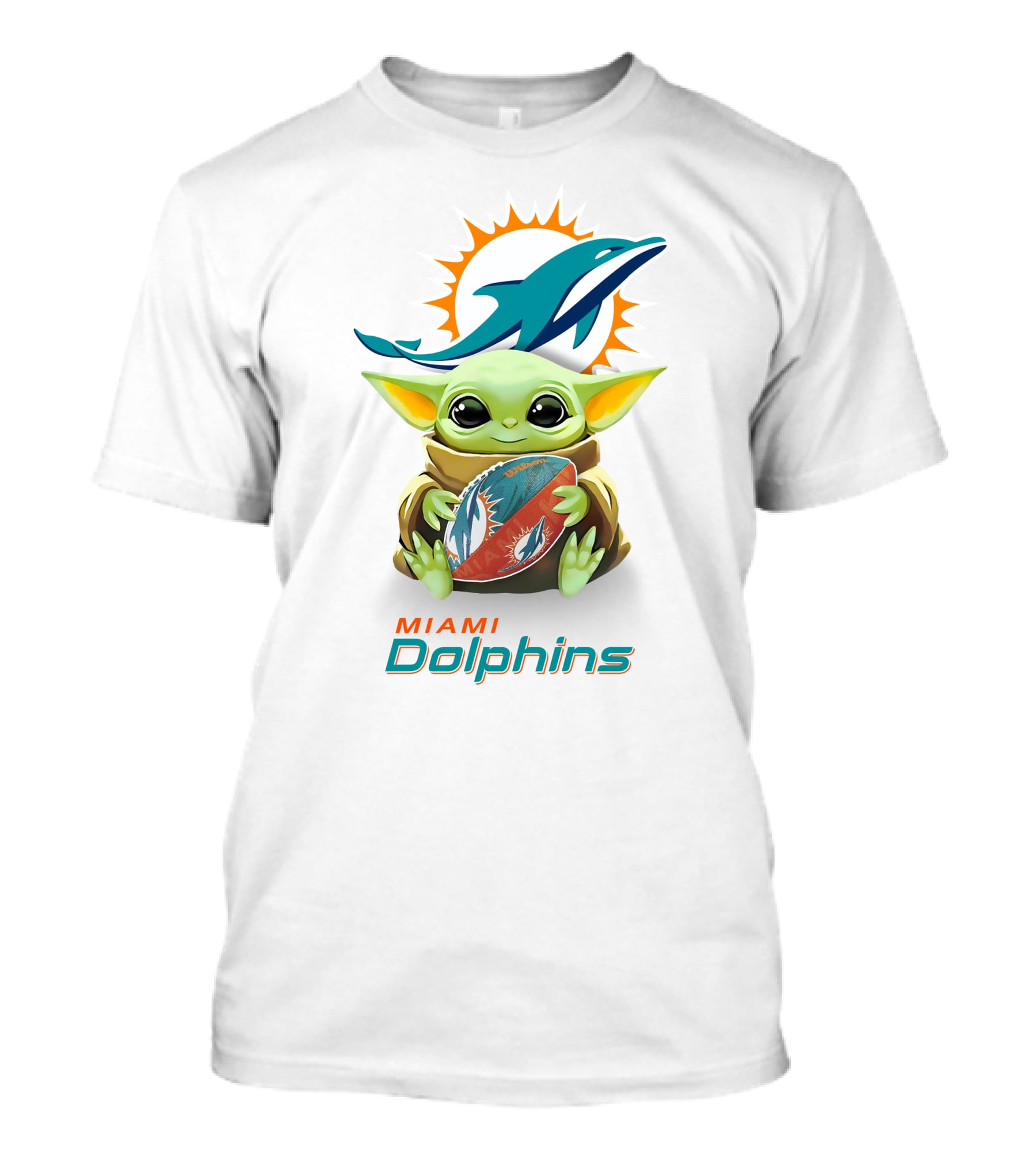 Star Wars Baby Yoda Hug Miami Dolphins Football Tailgate White T-Shirt