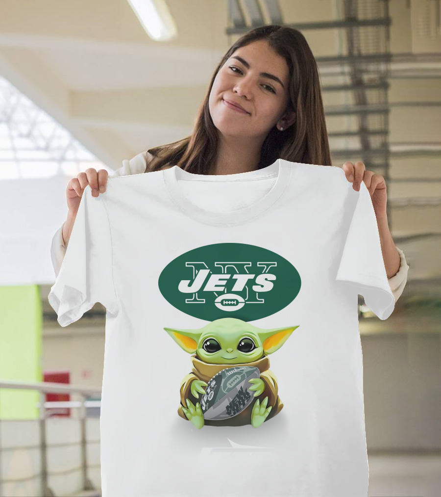 Star Wars Baby Yoda Hug New York Jets Football T-Shirt
