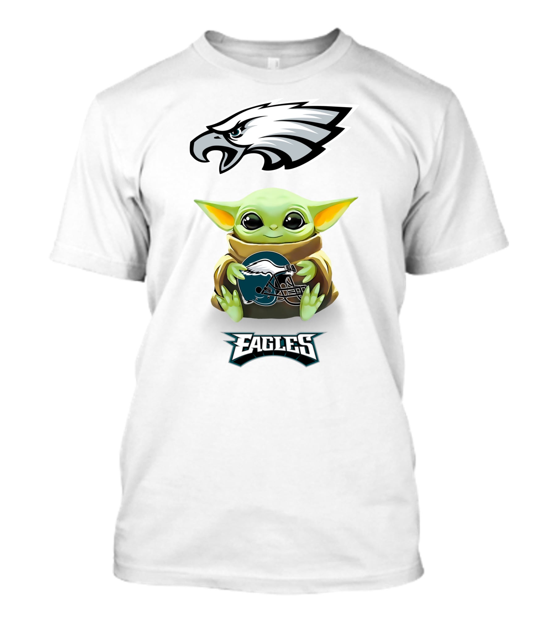 Baby Yoda Holding Philadelphia Eagles Helmet With Team T-Shirt