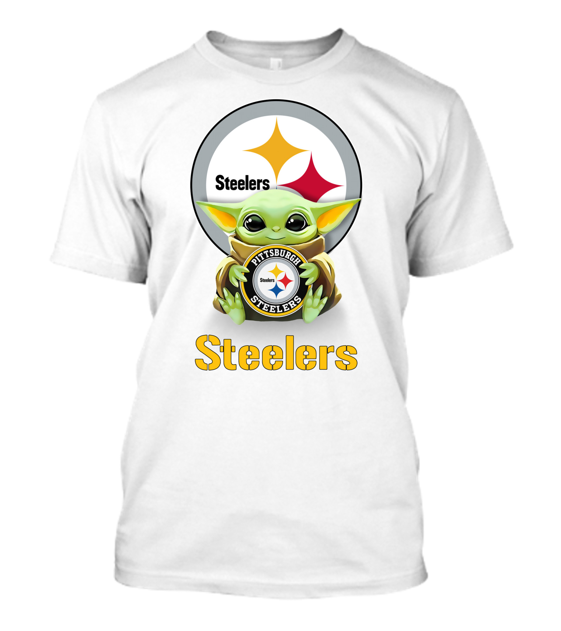 Star Wars Baby Yoda Hugging Pittsburgh Steelers Logo Steelers T-Shirt
