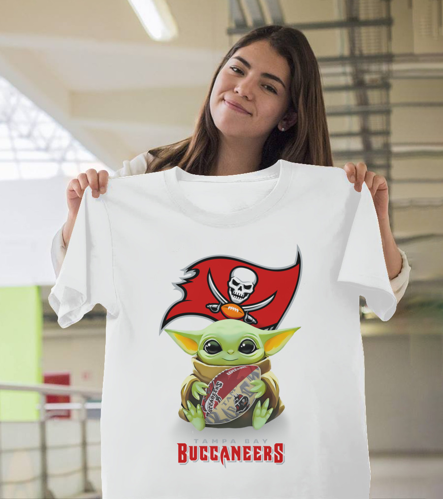 Star Wars Baby Yoda Holding Tampa Bay Buccaneers Football T-Shirt