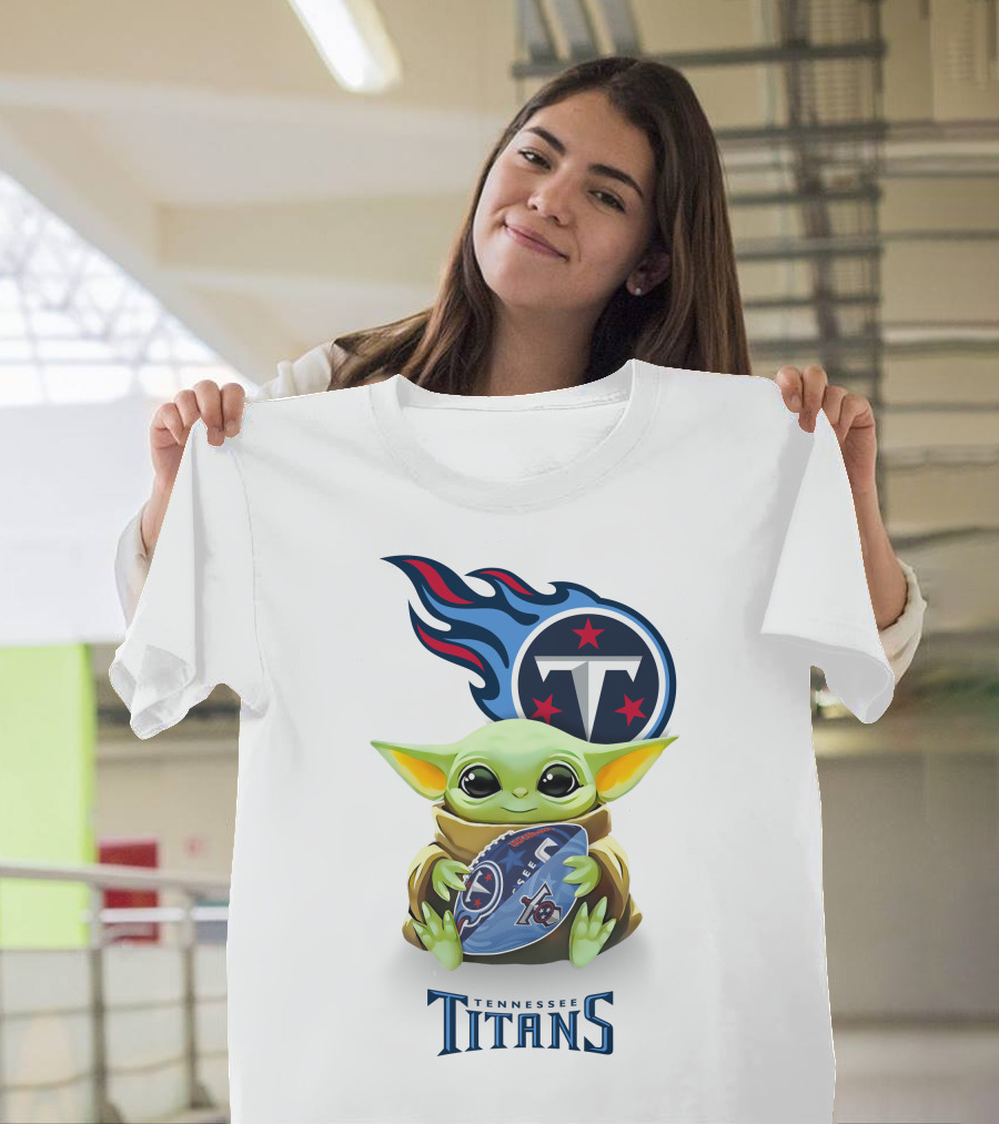 Star Wars Baby Yoda Tennessee Titans Football Logo White T-Shirt