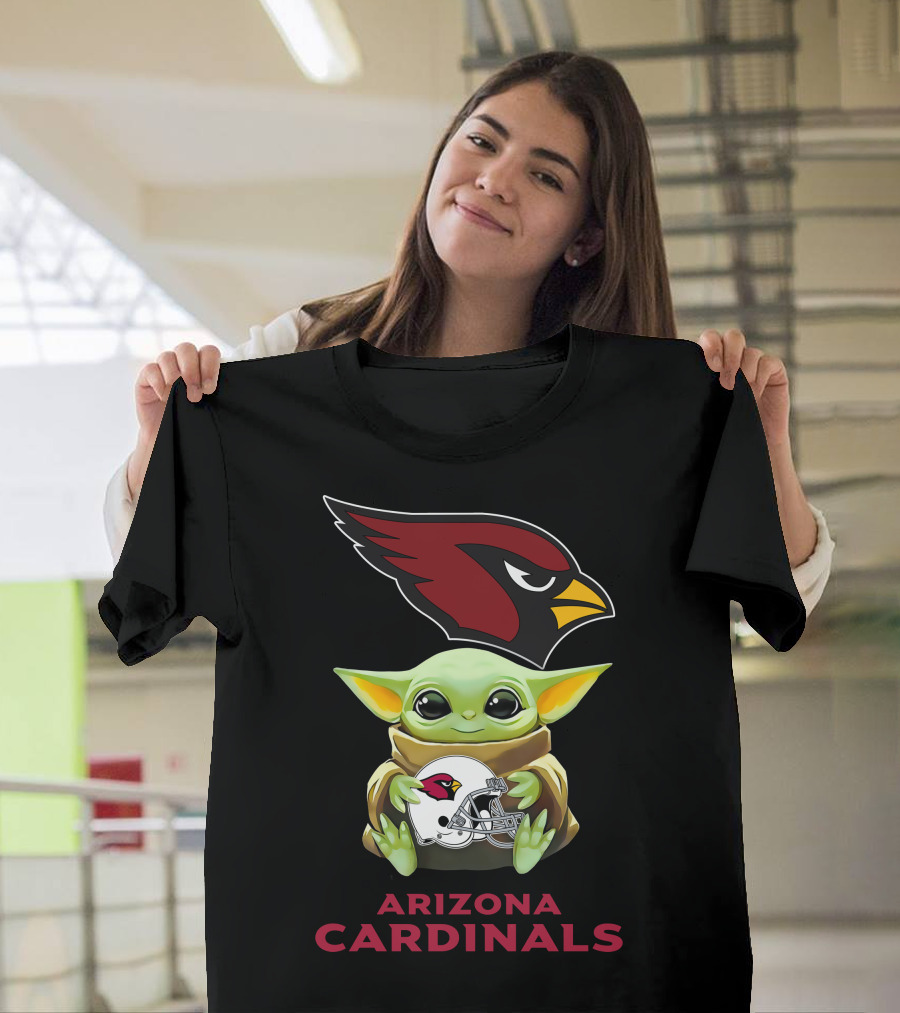 Grogu Hugging Arizona Cardinals Helmet With Team T-Shirt