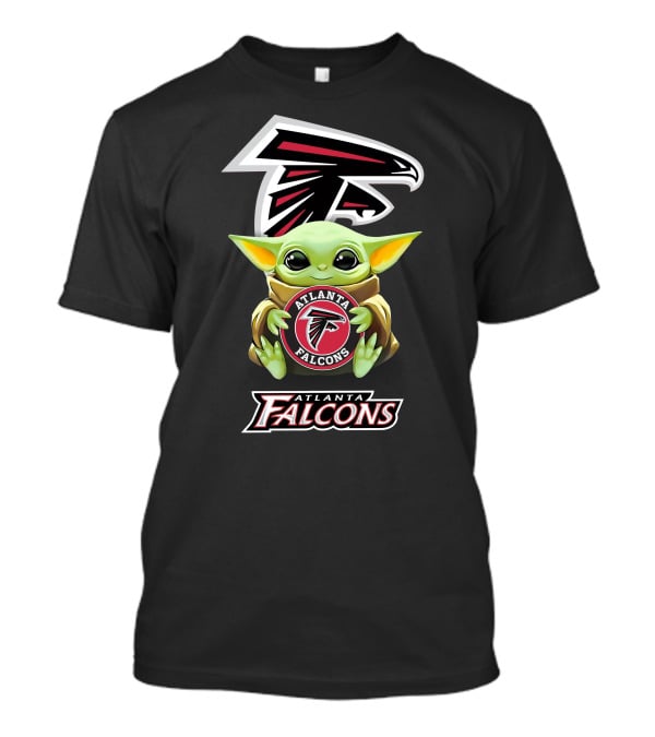 Grogu Holding Atlanta Falcons Emblem With Team T-Shirt