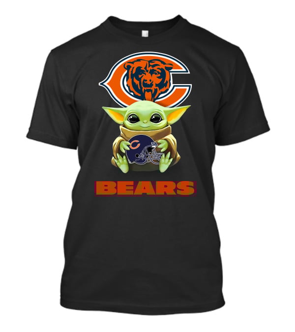 Grogu Holding Chicago Bears Helmet With Bears T-Shirt