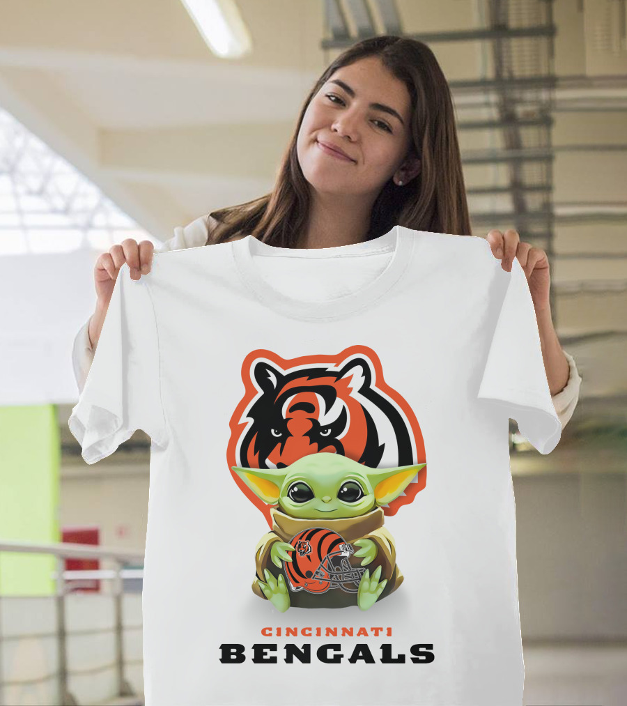 Cincinnati Bengals Grogu Hugging Bengals Helmet With Team T-Shirt