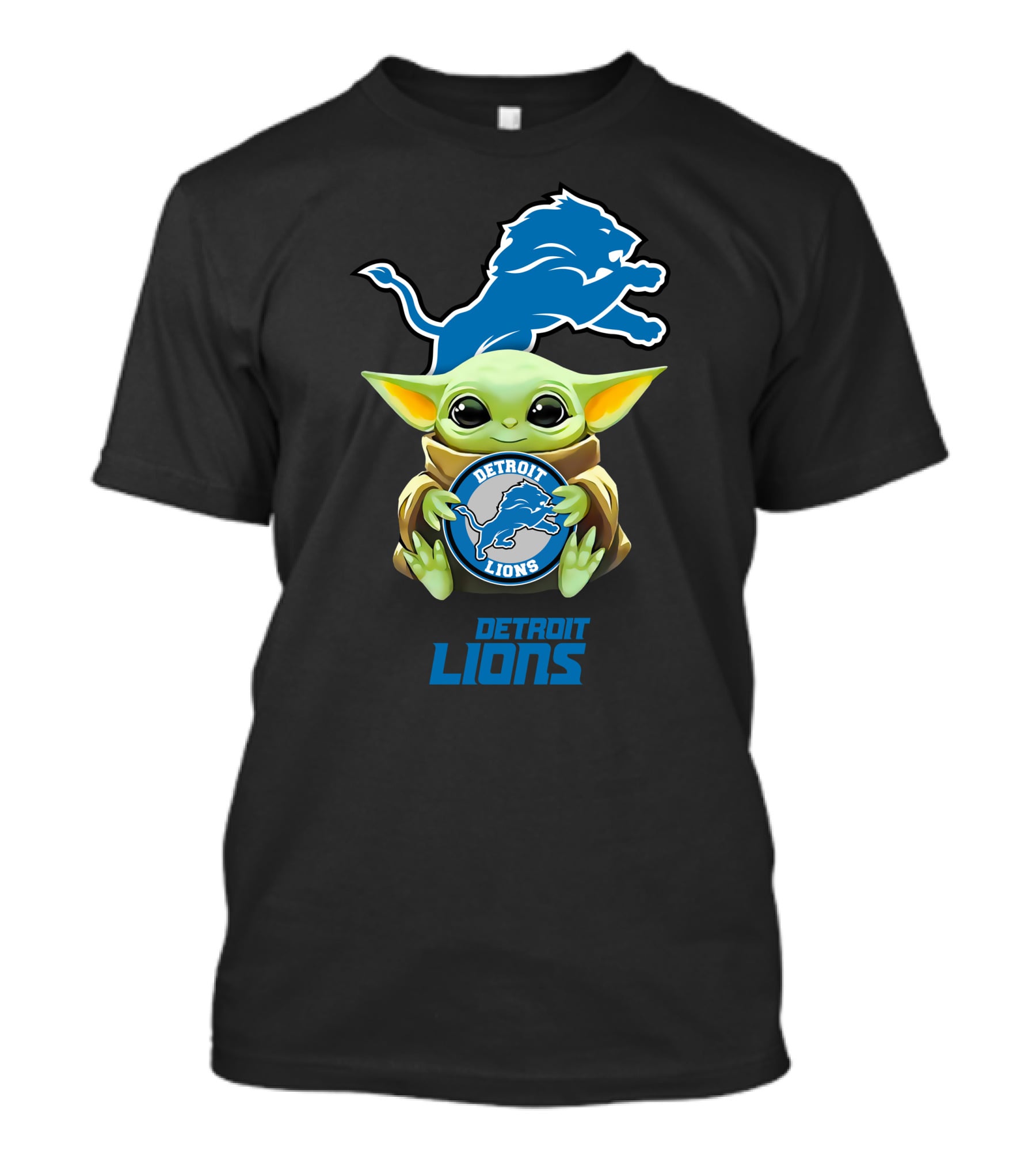 Grogu Holding Detroit Lions Emblem T-Shirt