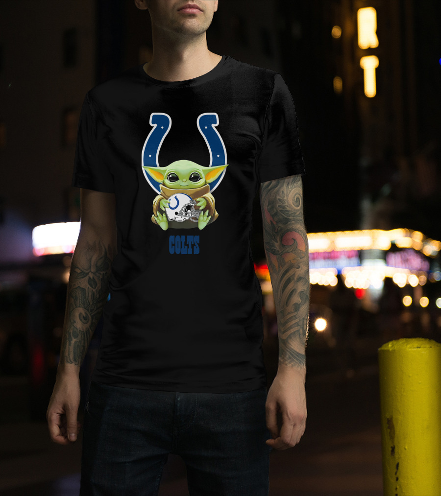 Grogu Embracing Indianapolis Colts Logo With Helmet T-Shirt