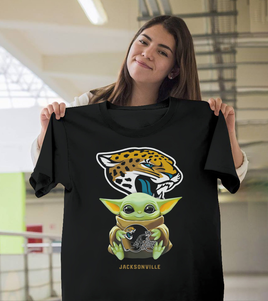 Grogu Holding Jacksonville Jaguars Football Helmet With Team T-Shirt