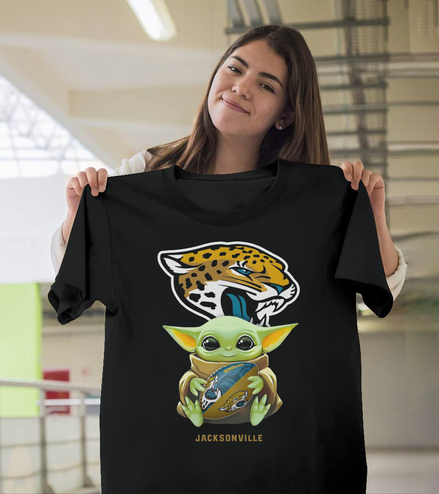 Grogu Holding Football With Jacksonville Jaguars T-Shirt