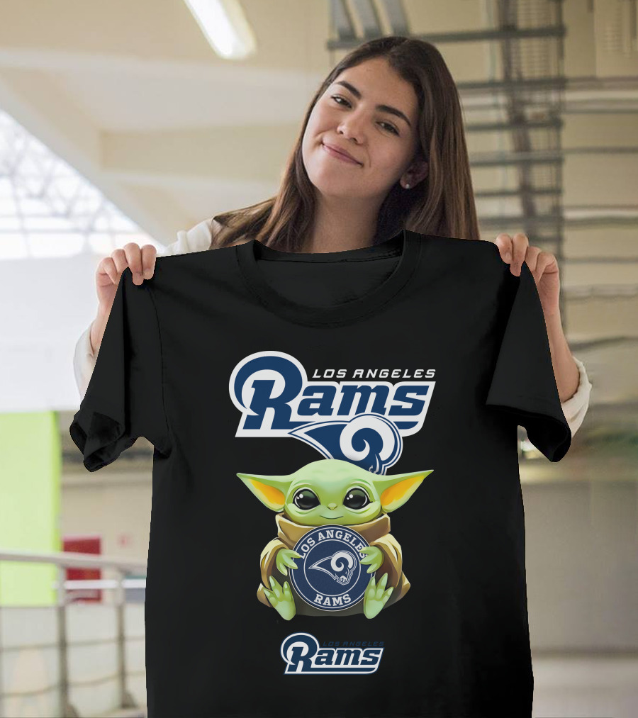 Grogu Holding Los Angeles Rams Football Emblem T-Shirt
