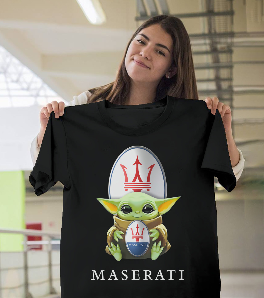Grogu Holding Maserati Trident Emblem T-Shirt