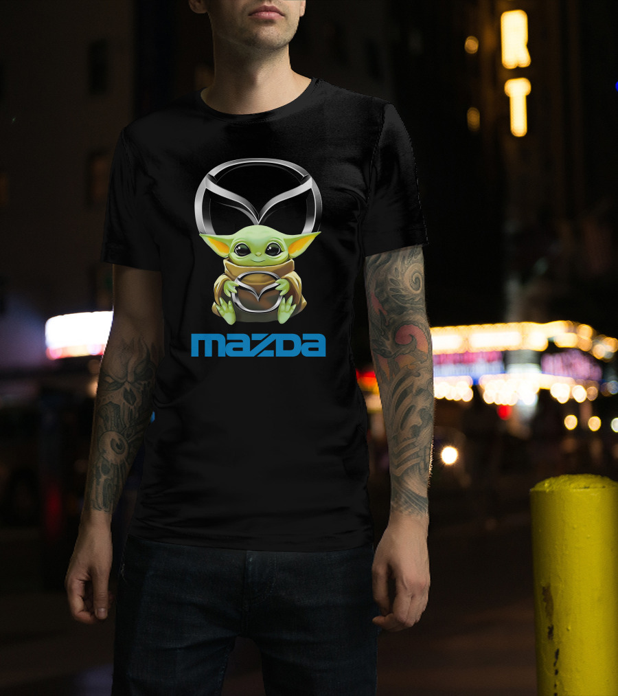Grogu Holding Mazda Logo With Iconic Symbol Integration T-Shirt