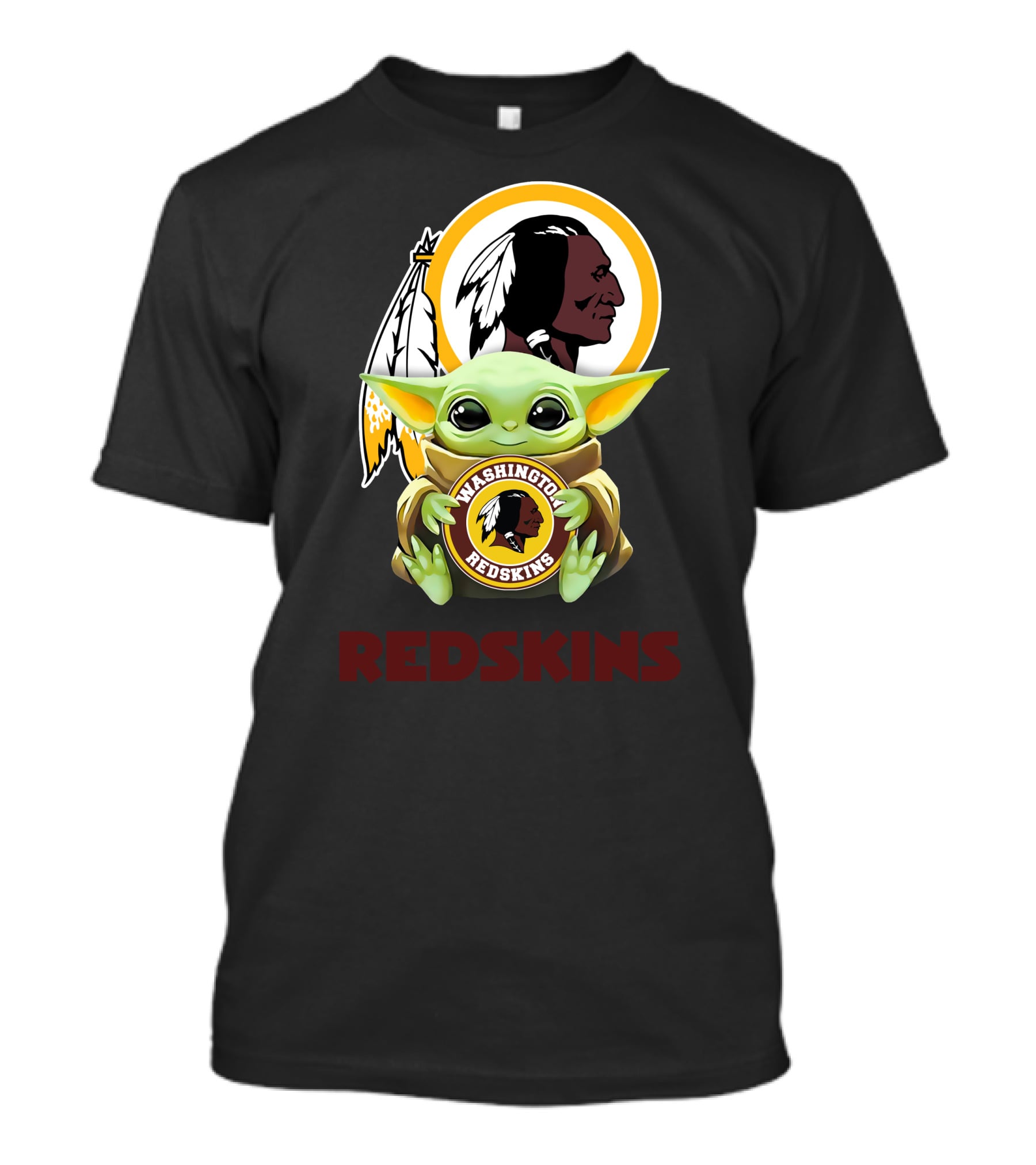 Washington Redskins Grogu Hug Iconic Star Wars Mandalorian Crossover Black T-Shirt