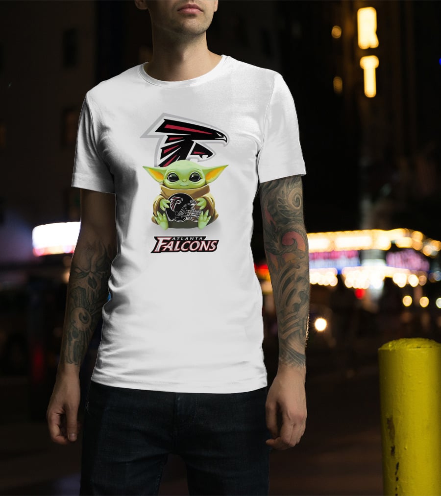 Grogu Holding Atlanta Falcons Helmet T-Shirt