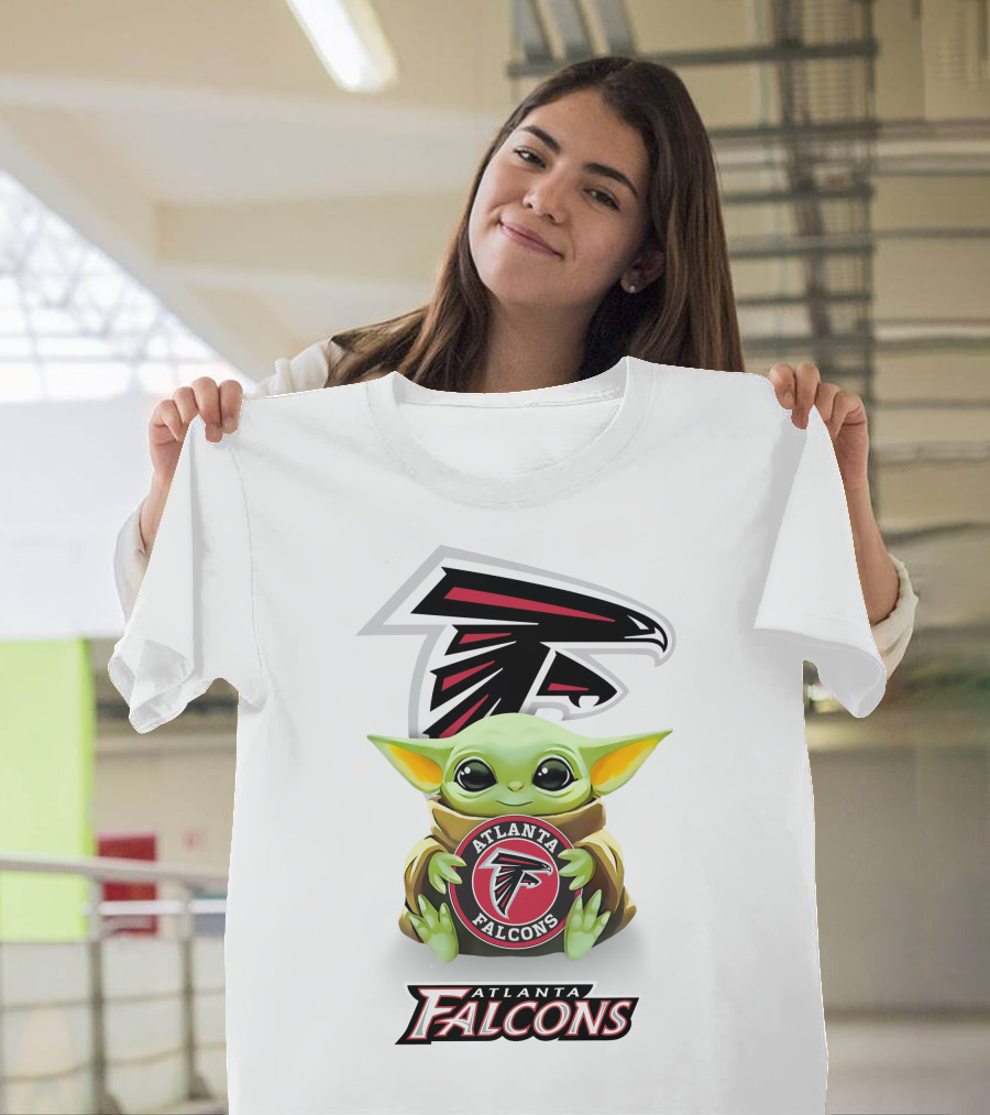 Grogu Atlanta Falcons Hug Logo White T-Shirt