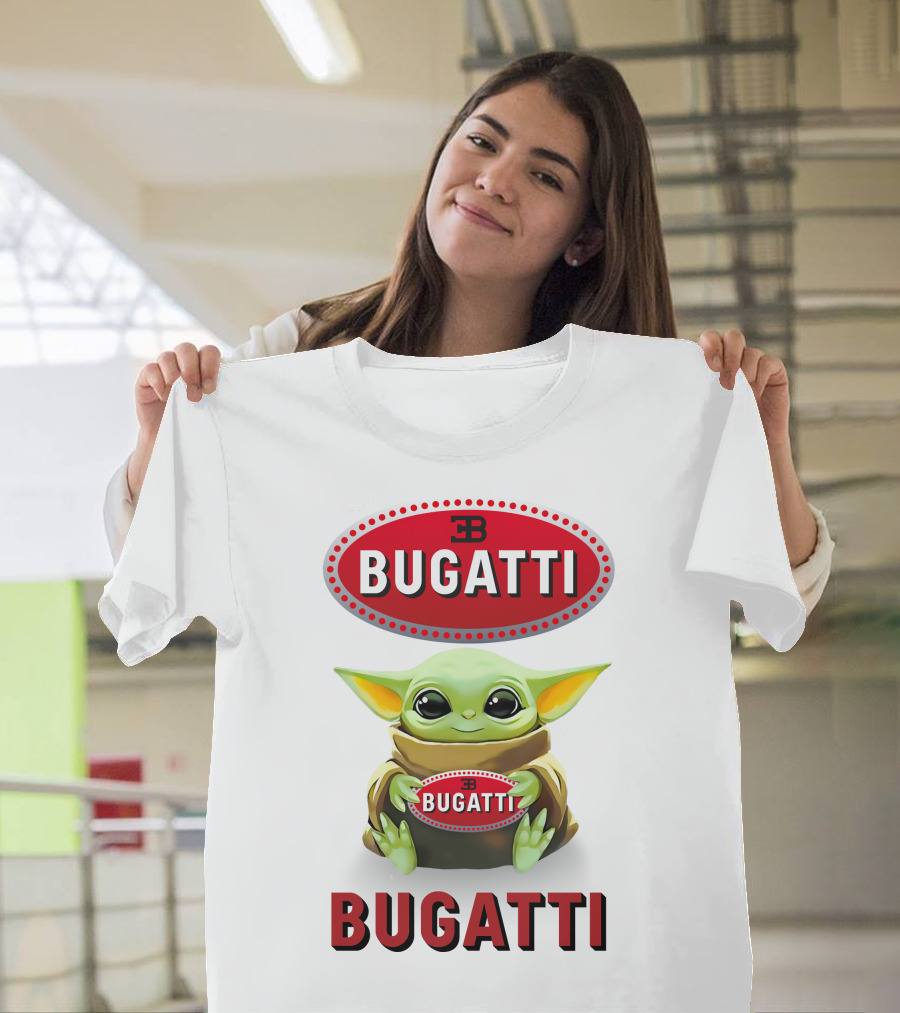 Grogu Holding Bugatti Logo Red and White T-Shirt