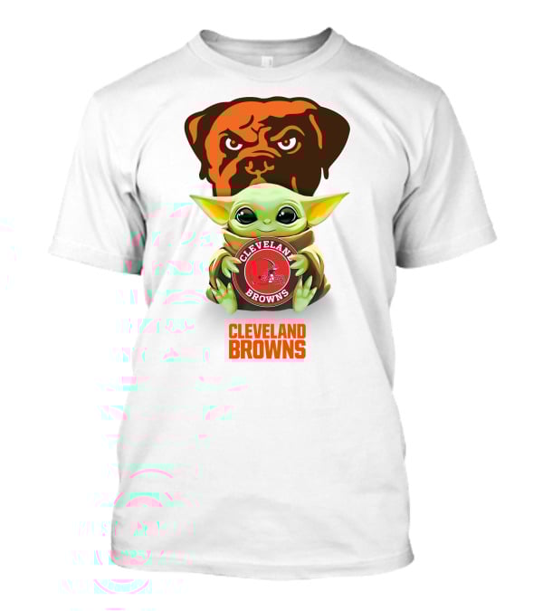 Cleveland Browns Grogu Hugging Cleveland Browns Logo Star Wars Crossover T-Shirt