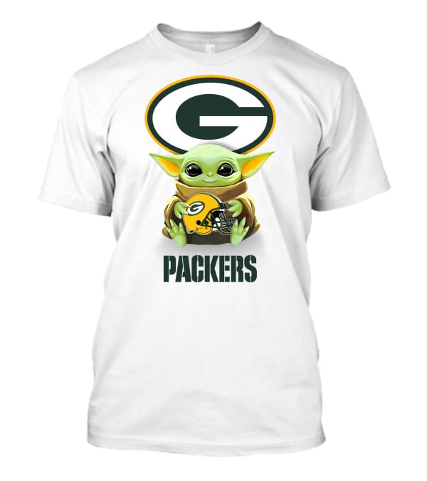 Grogu Holding Green Bay Packers Helmet With Logo And Text Packers T-Shirt