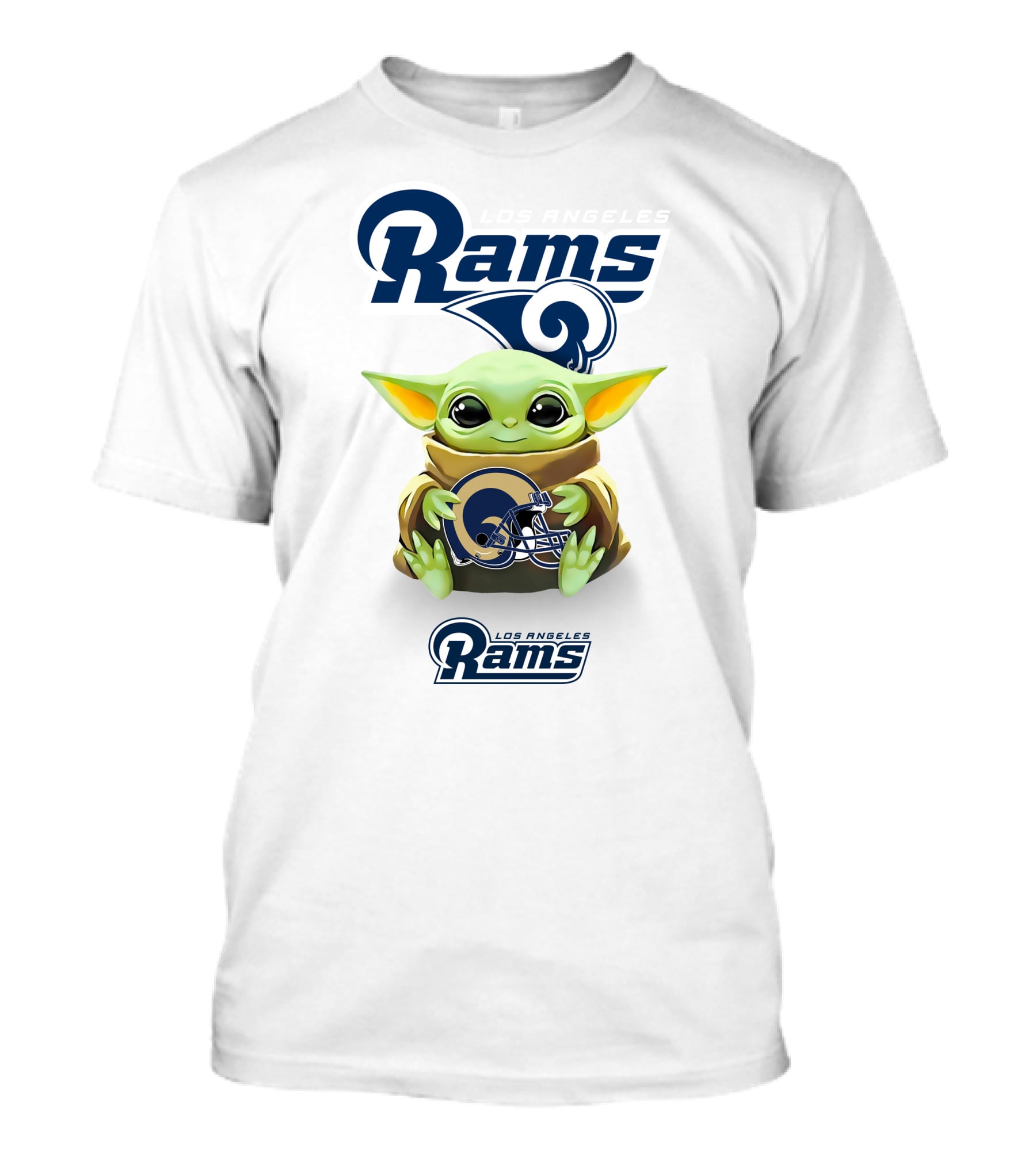 Grogu Holding Los Angeles Rams Helmet With Rams T-Shirt