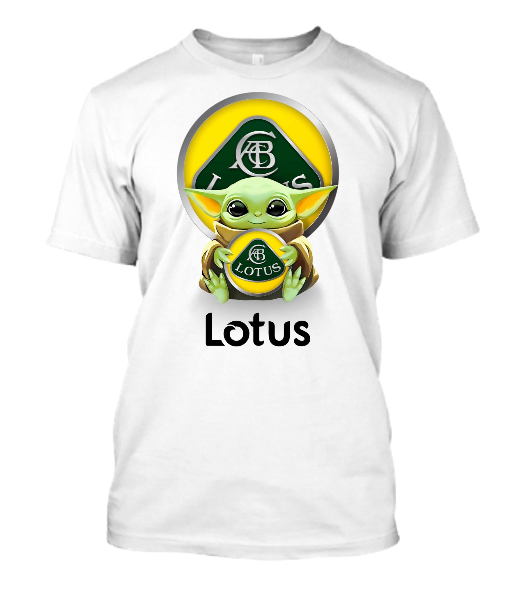 Grogu Hug Ab Lotus Logo Green And Yellow T-Shirt