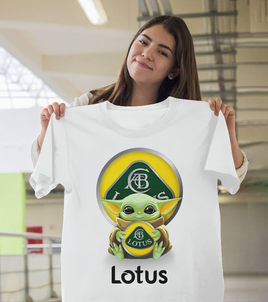 Grogu Hug Ab Lotus Logo Green And Yellow T-Shirt