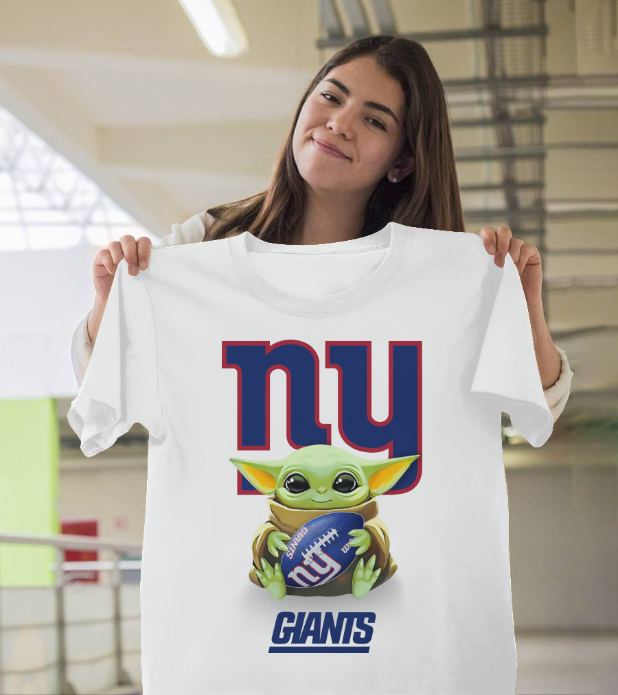 Grogu New York Giants Football Hug Tailgate White T-Shirt