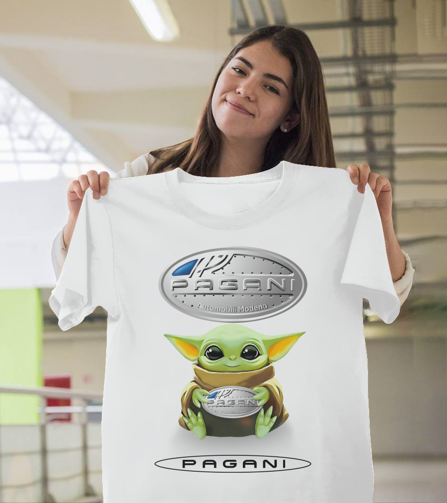 Grogu Holding Pagani Automobili Modena Emblem T-Shirt
