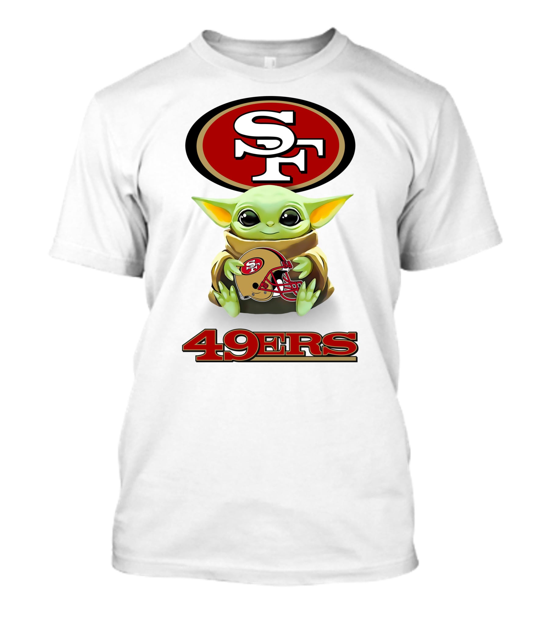 Grogu Hugging San Francisco 49ers SF Helmet Logo 49ers White T-Shirt