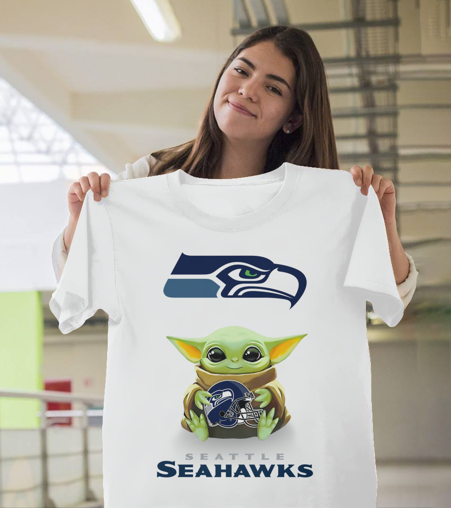 Grogu Holding Seattle Seahawks Helmet T-Shirt
