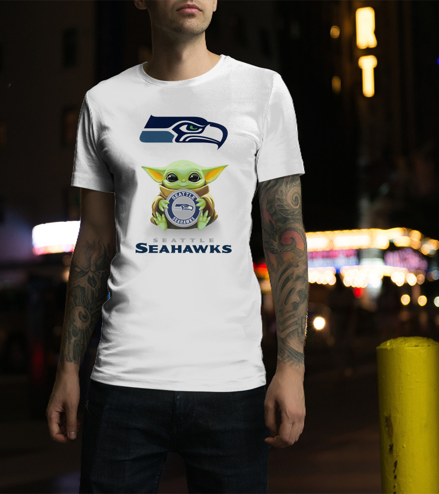 Grogu Seattle Seahawks Hugging T-Shirt