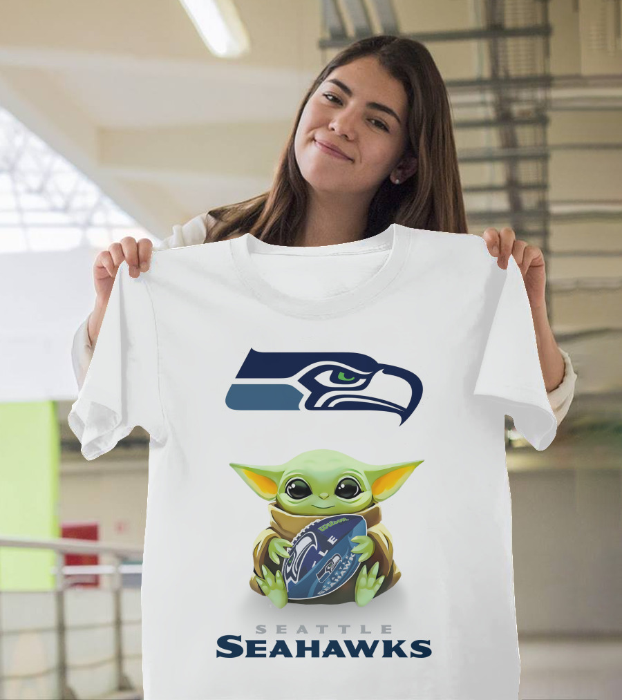Grogu Seattle Seahawks Football Hug with Team T-Shirt