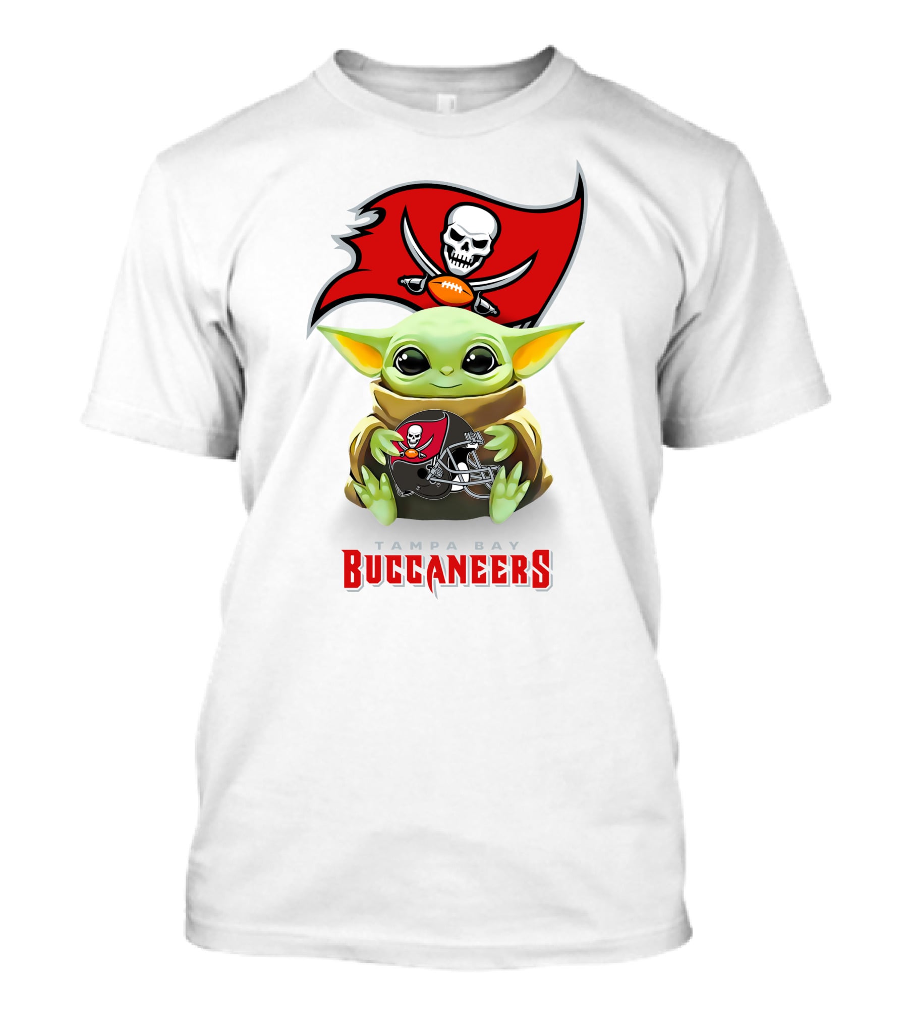 Grogu Hug Tampa Bay Buccaneers Helmet With Flag T-Shirt
