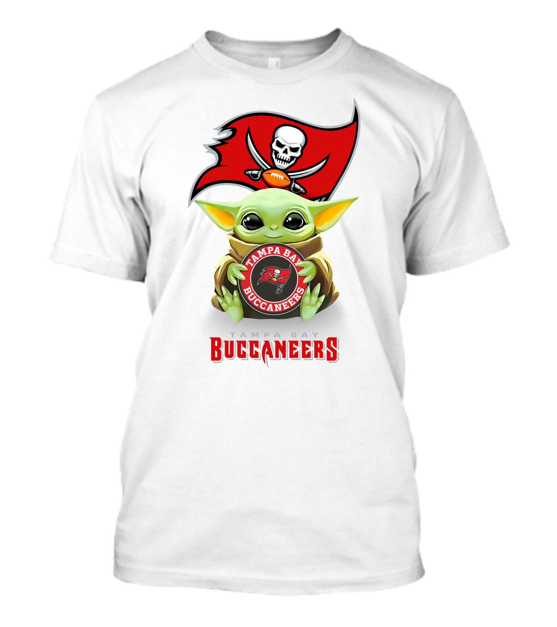 Grogu Holding Tampa Bay Buccaneers Emblem With Flag T-Shirt