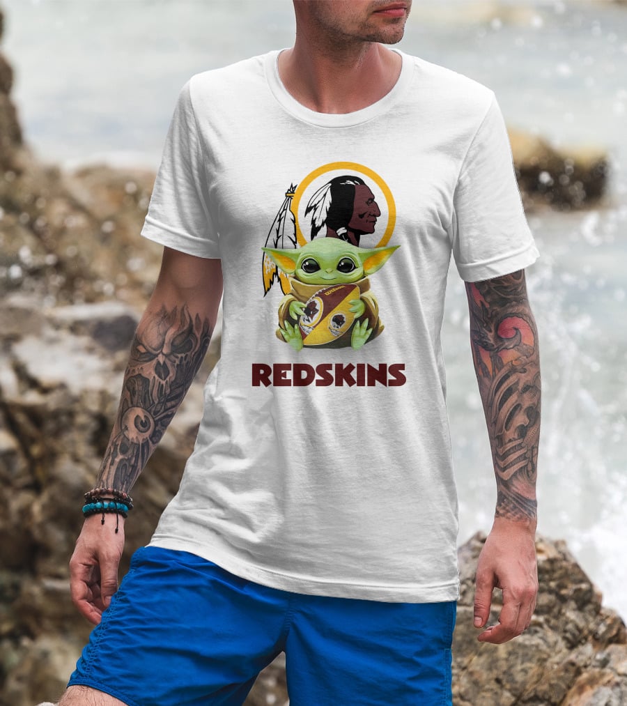 Grogu Redskins Football Hug With Team Logo And Native American T-Shirt