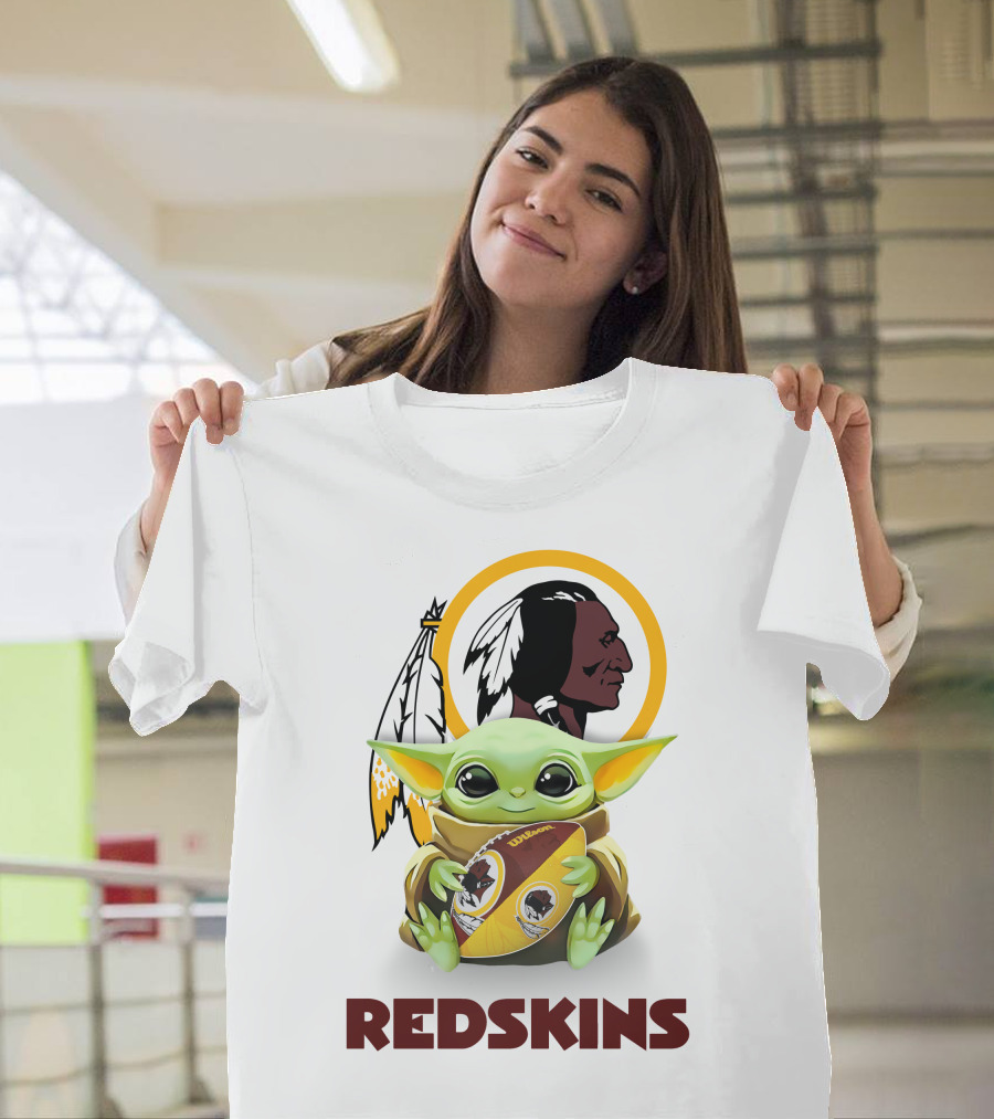 Grogu Redskins Football Hug With Team Logo And Native American T-Shirt