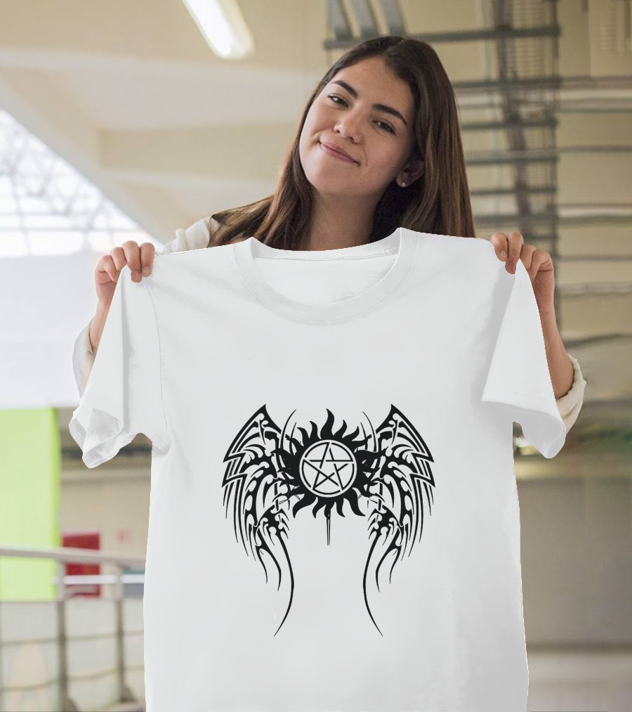 SPN Anti-Possession Symbol With Tribal Angel Wings T-Shirt