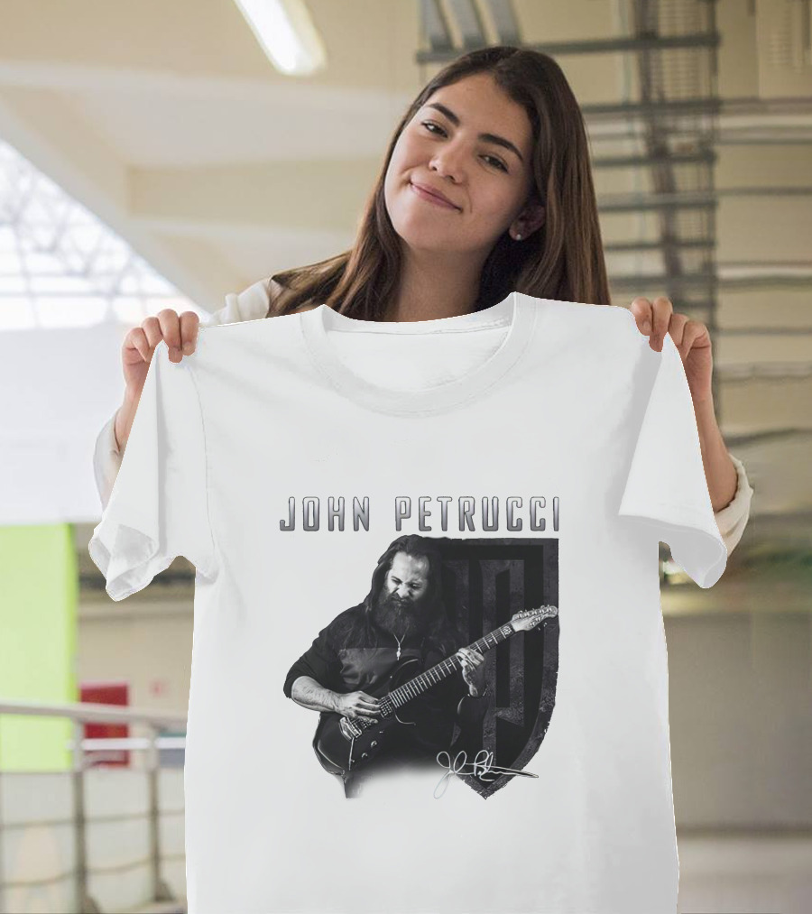 John Petrucci Guitarist Black And White Portrait With Signature T-Shirt