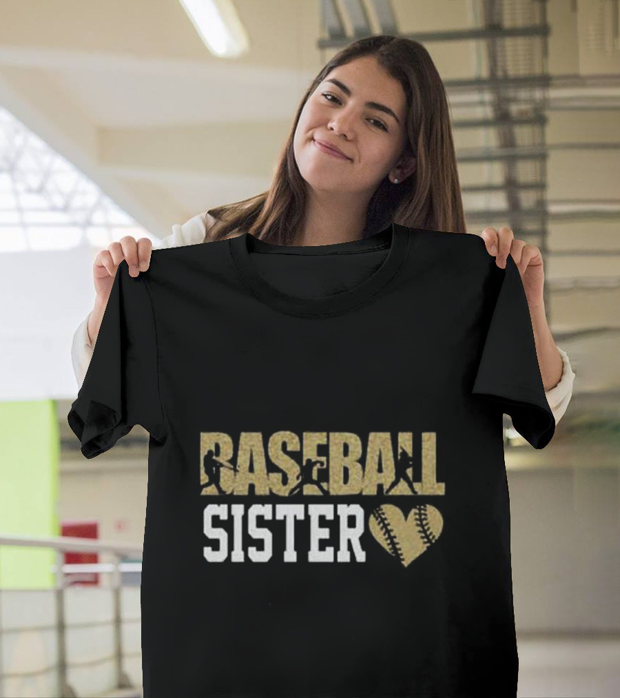 Baseball Sister Heart Bat Swing T-Shirt
