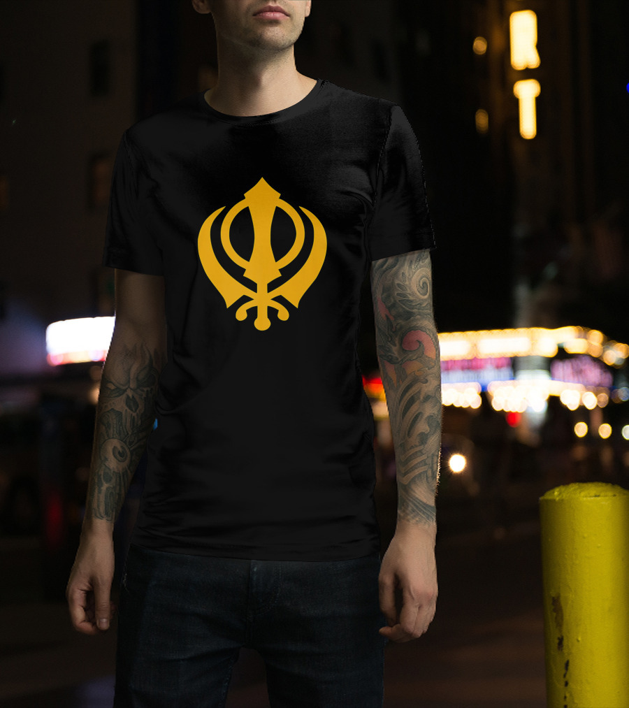 Khanda Sikhism Sikh Sword God Insignia Symbol Emblem Icon Black Yellow T-Shirt