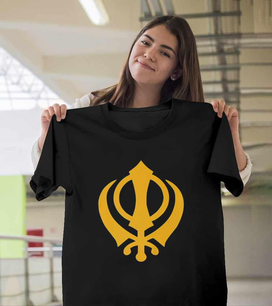 Khanda Sikhism Sikh Sword God Insignia Symbol Emblem Icon Black Yellow T-Shirt