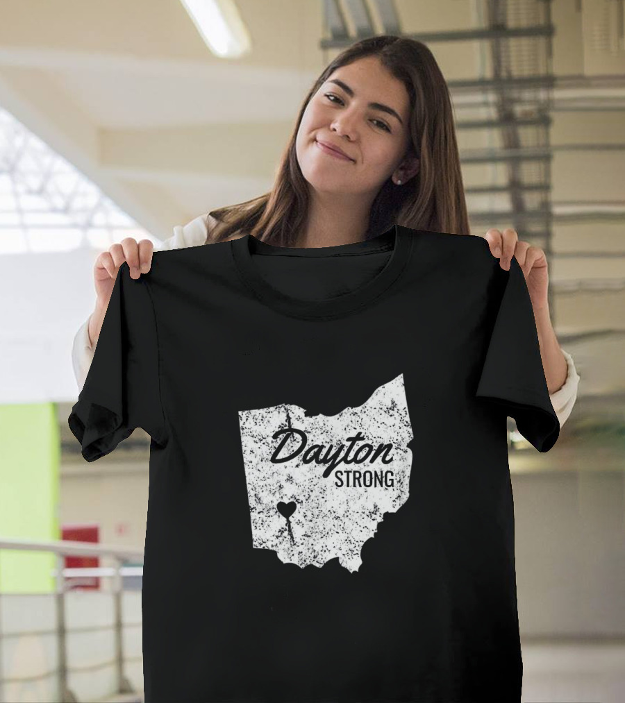 Dayton Strong Ohio Map With Heart Symbol Memorial T-Shirt