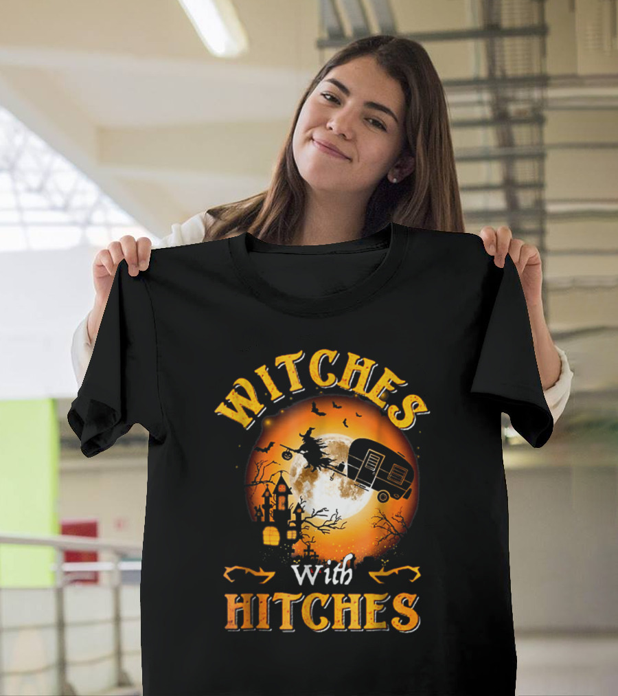 Witches with Hitches Flying Broomstick Full Moon Haunted House T-Shirt
